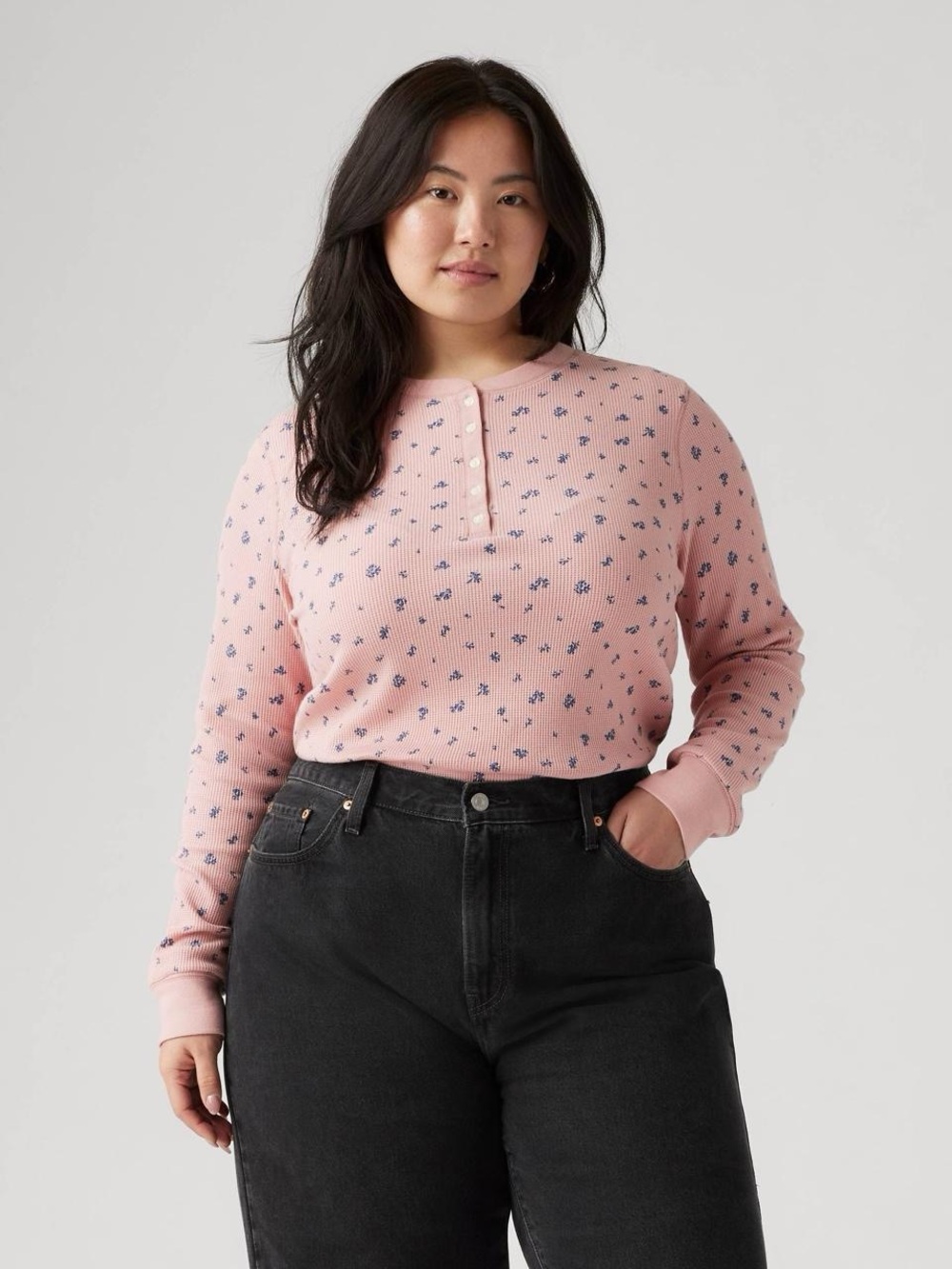 Levi’s Pink Long-Sleeve Henley Top with All-Over floral Print